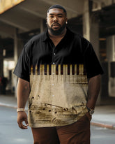 Vintage Music Keys Pattern Large Size Men's Short Sleeve Shirt